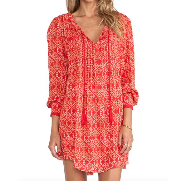 Free People Dresses & Skirts - Free People Dress Womens Small Red Printed Marlow Tassel Coastal Boho